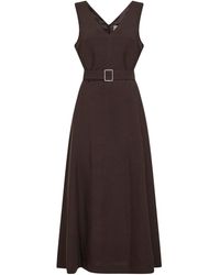Blanca Vita - Mocha Viscose And Linen Apred Belted Midi Dress - Lyst