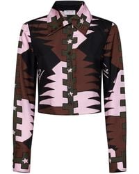 PUCCI - Khaki And Valdimontone-Print Silk Twill Cropped Shirt - Lyst