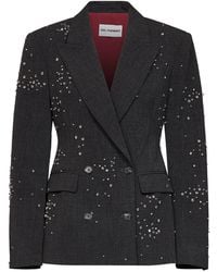 Des Phemmes - Dark Steel Canvas Double-Breasted Embroidered Jacket - Lyst