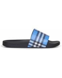 Burberry - Cornflower Rubber Check Slides - Lyst