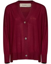 Blanca Vita - Burgundy Lightweight Wool Knit Cardigan - Lyst
