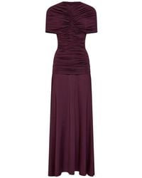 Self-Portrait - Burgundy Jersey Gathered Maxi Dress - Lyst