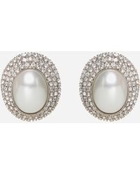 Alessandra Rich - Oval Crystals And Pearl Earrings - Lyst