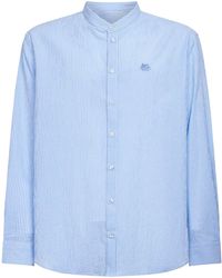 Etro - Striped Seersucker Cotton Logo Shirt - Lyst