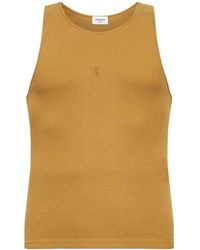 Saint Laurent - Dark Honey Ribbed Jersey Cassandre Tank Top - Lyst
