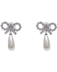 Self-Portrait - Self Portrait Crystal Bow Pearl Droplet Earrings - Lyst