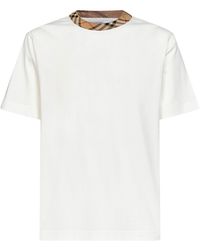 Burberry - Chalk Cotton T-Shirt With Check Trim - Lyst