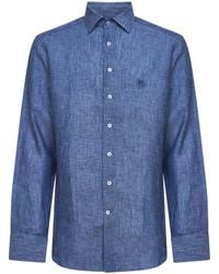 Etro - Linen Shirt With Pegaso Embroidery - Lyst