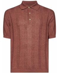 Brunello Cucinelli - Terracotta Wide Ribbed Linen And Cotton Knit Polo Shirt - Lyst