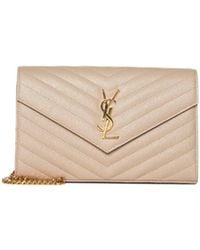 Saint Laurent - Quilted Leather Clutch With Ysl Logo - Lyst