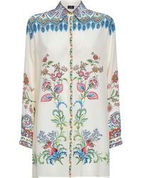 Etro - Cream Floral-Printed Silk Long Shirt - Lyst