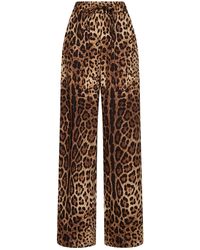 Dolce & Gabbana - Dolce & Gabbana Leo-Print Stretch Silk Wide-Leg Trousers - Lyst