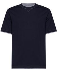 Brunello Cucinelli - Cobalt Jersey Faux Layering Logo T-Shirt - Lyst