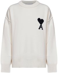 Ami Paris - Ecru Felted Merino Wool Ami De Cœur Crewneck Sweater - Lyst