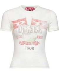 DIESEL - Ecru Ribbed Jersey T-Marsy-Rib Printed T-Shirt - Lyst