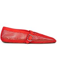 Alaïa - Orangy Brule Fishnet And Suede Ballet Flats - Lyst