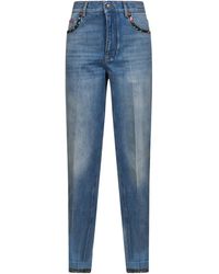 Valentino - Denim Jeans With Floral Print Edges - Lyst
