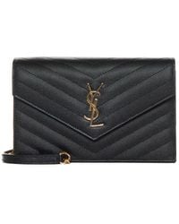 Saint Laurent - Pochette Envelope Con Catena Cassandre Classica Nera - Lyst
