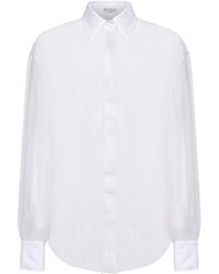 Brunello Cucinelli - Crispy Silk Shirt With Monili - Lyst