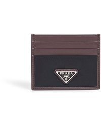 Prada - And Coffee Re-Nylon And Leather Card Holder - Lyst
