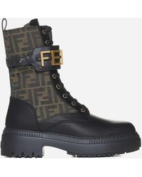 Fendi - Graphy Ff Fabric And Leather Biker Boots - Lyst