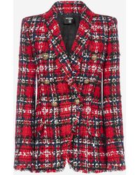 Balmain Blazer in tweed misto lana tartan - Rosso