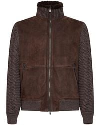 Brunello Cucinelli - Suede Shearling And Cashmere Knit Bomber Jacket - Lyst