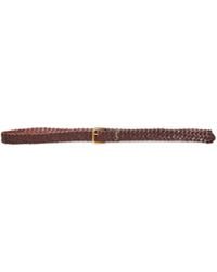 Saint Laurent - Burnt Chocolate Woven Leather Cassandre Belt - Lyst