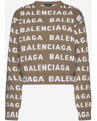 Balenciaga - Allover Logo Wool Cropped Sweater - Lyst