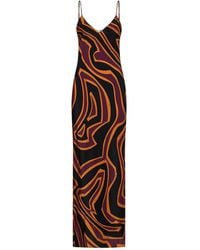PUCCI - Burgundy And Labirinto-Print Crêpe De Chine Long Slip Dress - Lyst
