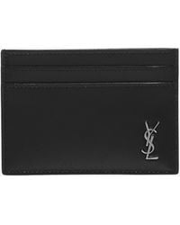 Saint Laurent Ysl Leather Card Holder W/ Neck Strap in Black for