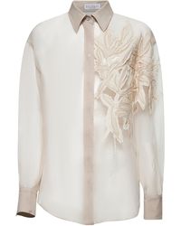Brunello Cucinelli - Crispy Silk Flora Appliqué Shirt - Lyst