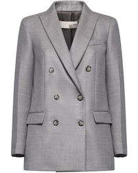 Blanca Vita - Taupe Gabardine Gloxy Double-Breasted Blazer - Lyst