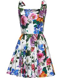 Dolce & Gabbana - Abito Mini Smanicato Con Scollo Quadrato E Motivo Flor - Lyst