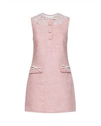 Self-Portrait - Bouclé Mini Dress With Lace Collar - Lyst