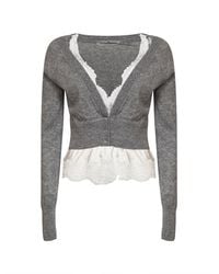 Ermanno Scervino - Cashmere Cropped Cardigan With Satin And Lace Insert - Lyst