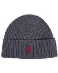Ami Paris - Felted Merino Wool Knit Ami De Cœur Beanie - Lyst