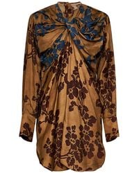 Uma Wang - Tan Viscose And Cupro Printed Terry Long Top - Lyst