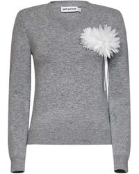 Self-Portrait - Wool And Cashmere Blend V-Neck Flower Sweater - Lyst