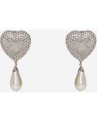 Alessandra Rich - Heart Crystals And Pearl Earrings - Lyst