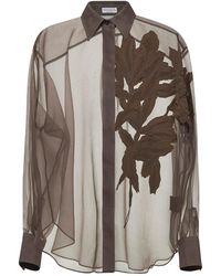 Brunello Cucinelli - Crispy Silk Flora Appliqué Shirt - Lyst