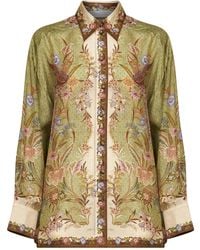 Zimmermann - Khaki Floral Scarf-Print Silk Habotai Indra Relaxed Shirt - Lyst