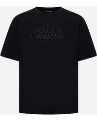 Dolce & Gabbana - Black Cotton Logo Embroidery T-shirt - Lyst