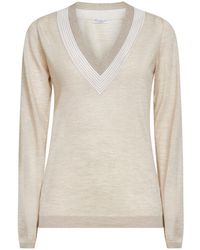 Brunello Cucinelli - Lightweight Cashmere And Silk Knit Sweater With Sparkling Neckline - Lyst