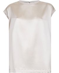 Brunello Cucinelli - Stretch Silk Satin Monili Top - Lyst