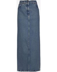 Prada - Brand-plaque Low-rise Organic-cotton Denim Maxi Skirt - Lyst