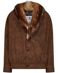 MM6 by Maison Margiela - Synthetic Nubuck Sports Jacket With Faux Fur Collar - Lyst