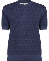 Fendi - Denim Ff Wool Crewneck Jumper - Lyst