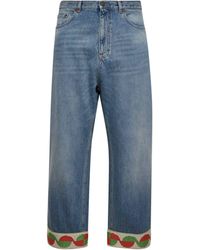Valentino - Light Denim Jeans With Jacquard Hems - Lyst