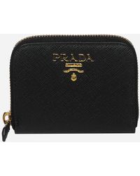 Prada - Saffiano Leather Zip Around Mini Wallet - Lyst